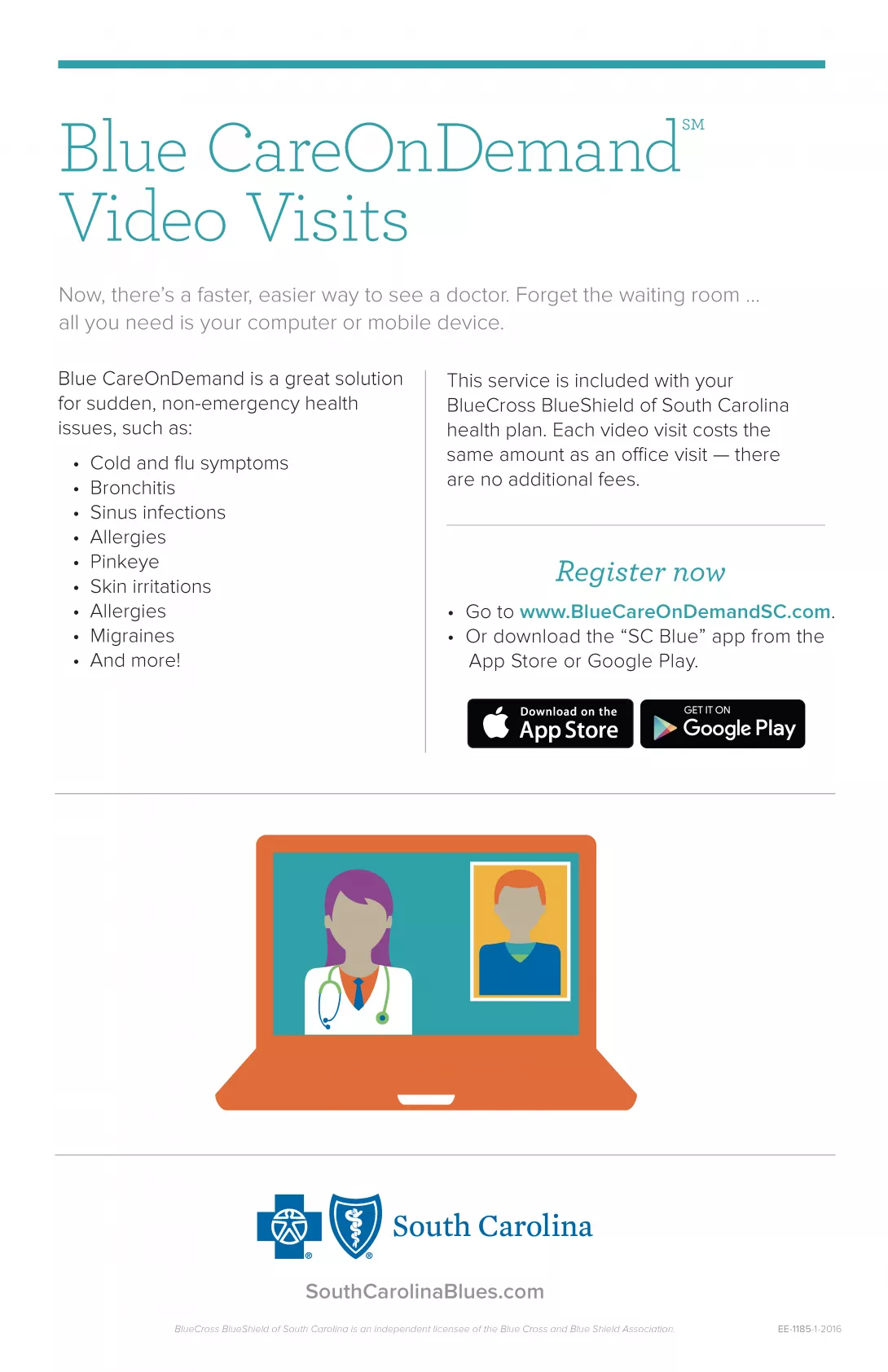 2016 poster advertising Blue CareOnDemand Video Visits